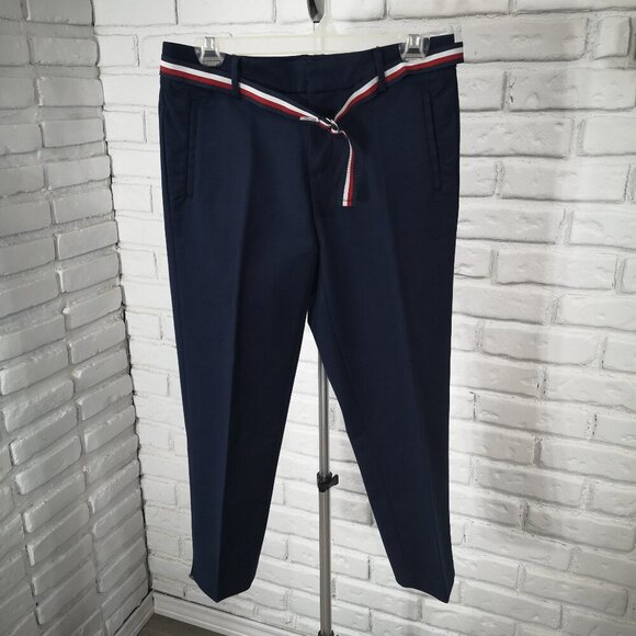 Tommy Hilfiger Ladies Size 4 Navy Stretch Slim Crop Pants with Belt - Picture 1 of 9